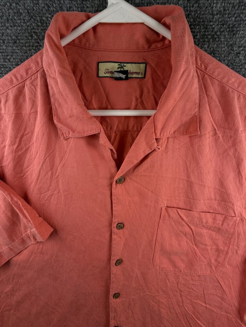 Tommy Bahama Silk Cotton Short Sleeve Button Up Shirt Hawaii Orange Large Woven